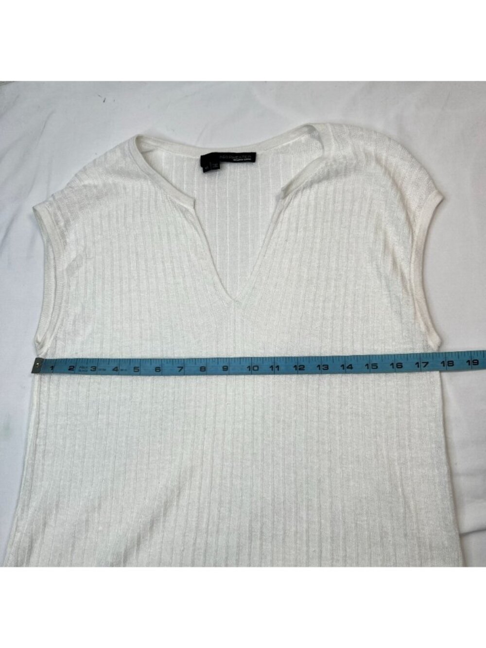 360 Sweater Italian Linen Ribbed Knit Midi Dress Sleeveless Sheath White M - Picture 4 of 9